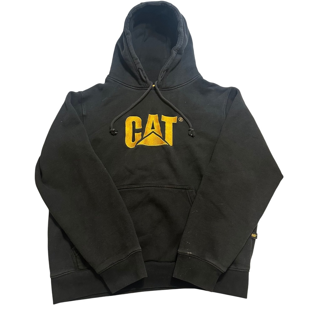 Caterpillar Hoodie Mens L Black CAT Logo Pullover Outdoor Workwear Sweatshirt